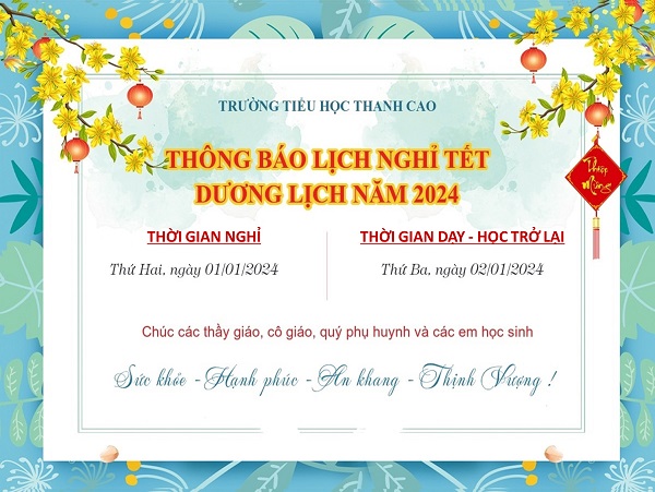 Lịch nghỉ Tết Dương lịch năm 2024